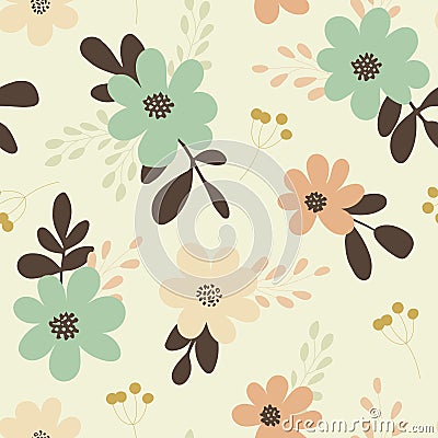 Flowers bloom seamless pattern. Vintage floral background. Vector Illustration