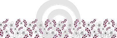 Flowers Border-Love in Parise Seamless Repeat Pattern on Maroon Background. Light Pink and White Colors. Vector Illustration