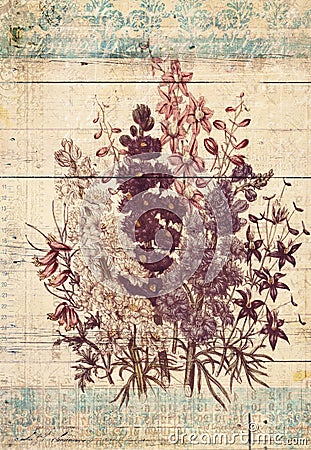 Flowers Botanical Vintage Style Wall Art with Textured Background Stock Photo