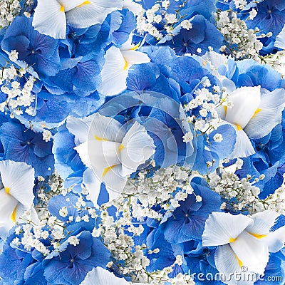 Flowers in a bouquet, blue hydrangeas and white Stock Photo