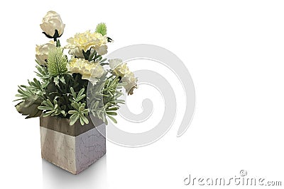 Flowers bouquet in box vase on white background,copy space Stock Photo