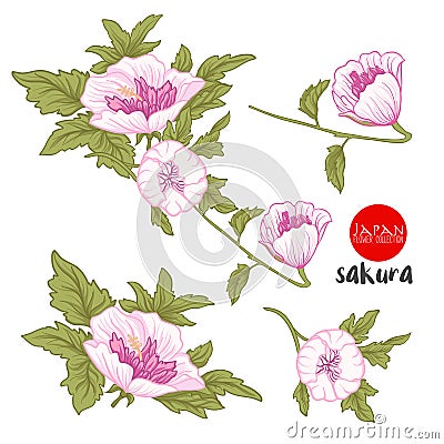 Flowers on branch. Stock line vector illustration botanic flower Vector Illustration