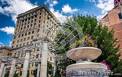 Flowers and Buncombe County Courthouse, in Asheville, North Carolina. Stock Photo