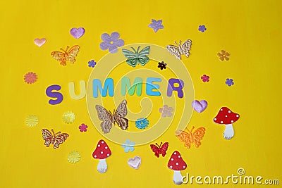Flowers butterflies on a yellow warm bright summer sun flowers Stock Photo