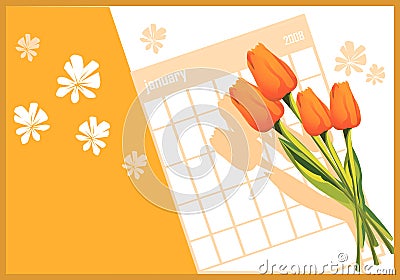 Flowers and Calender Stock Photo