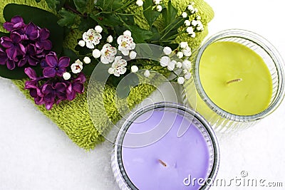 Flowers and candles Stock Photo