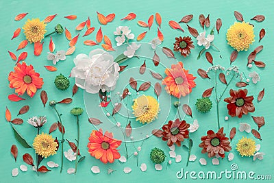 Flowers on canvas, flat lay Stock Photo