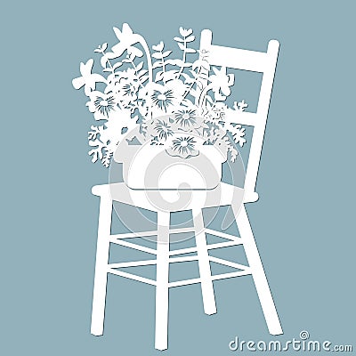 Flowers on a chair. Template for laser cutting and Plotter. Flowers, leaves for decoration. Vector illustration. Sticker flowers. Vector Illustration
