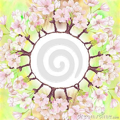 Flowers of cherry tree. Abstract wallpaper with floral motifs. Wallpaper. Stock Photo