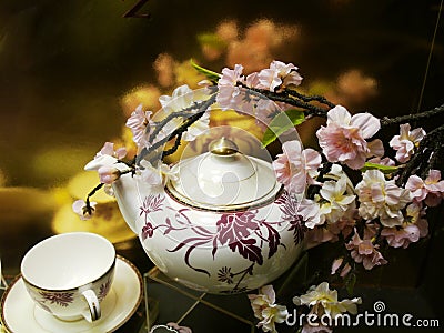 Flowers and chinaware Stock Photo