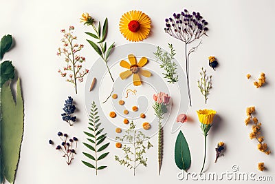 Flowers composition. Flat lay, top view. Floral background Stock Photo