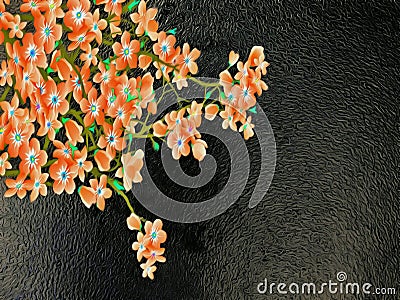 Flowers with coral petals on a black structural background. Stock Photo