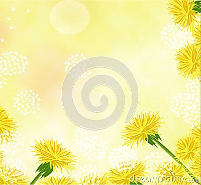 Flowers, dandelions, pale, beautiful, beautiful background for cards and business cards Stock Photo