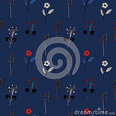 Flowers on a dark blue background seamless pattern Stock Photo