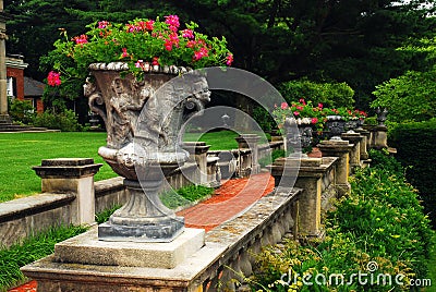 Flowers decorate a terrace of an estate Editorial Stock Photo