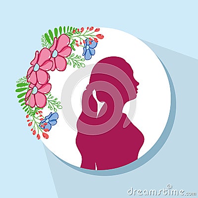 Flowers decoration and fucsia woman silhouette Vector Illustration