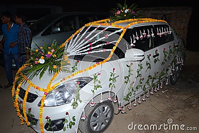 Flowers decoration luxury car and beautiful looks Stock Photo