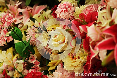 Flowers different roses lilies peonies carnations bouquet Stock Photo
