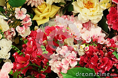 Flowers different roses lilies peonies carnations bouquet Stock Photo