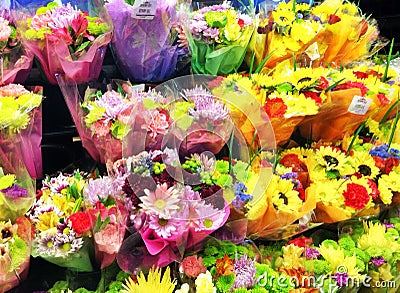 Flowers on display at flower shop Stock Photo