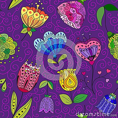 Flowers doodle seamless pattern. Vector illustration Vector Illustration