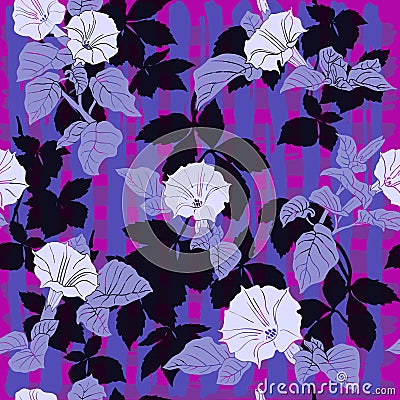 Flowers of dope on the purple black pattern Vector Illustration
