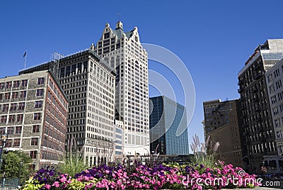 Flowers in downtown Milwaukee Stock Photo