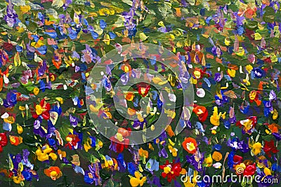 Flowers field Impressionism Oil painting. Stock Photo