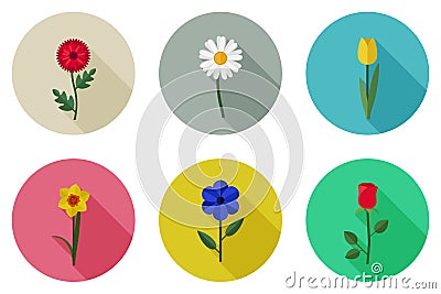 Flowers flat icons Vector Illustration