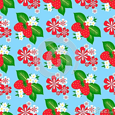 Flowers foliage vector berry seamless pattern background flat style berries natural greeting holidays card illustration Vector Illustration