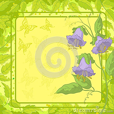 Flowers, frame, butterfly and leaves Vector Illustration