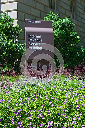 Flowers in front of IRS Building Stock Photo