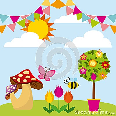 Flowers and fungus icon Vector Illustration