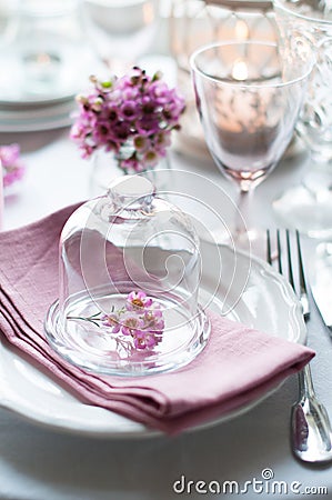 Flowers in a glass bell jar Stock Photo