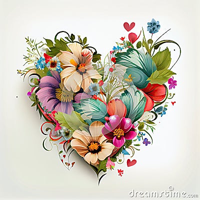 flowers and hearts, white background. Ai generative Stock Photo