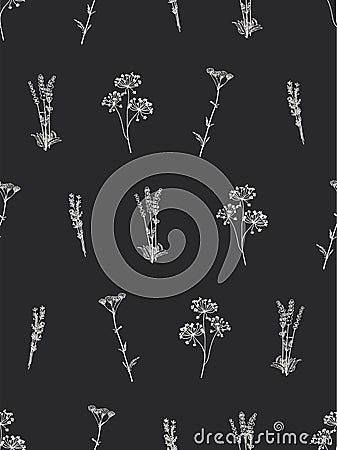 flowers herbal floral vector seamless pattern drawing vinatge design print Vector Illustration