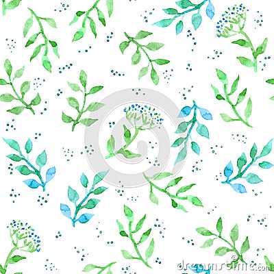 Flowers, herbs, meadow grass. Cute ditsy seamless pattern. Vintage watercolour Stock Photo