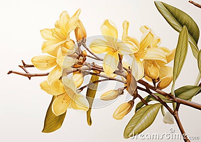 Flowers isolated plant yellow floral background background blossom green white flora Stock Photo