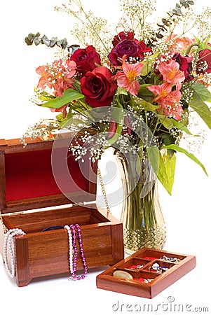 Flowers and Jewelry Stock Photo