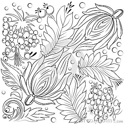 Flowers and leaves for colouring book Vector Illustration