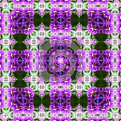 Flowers lines and square, pattern from tiles and border in violet, green and lilas Stock Photo