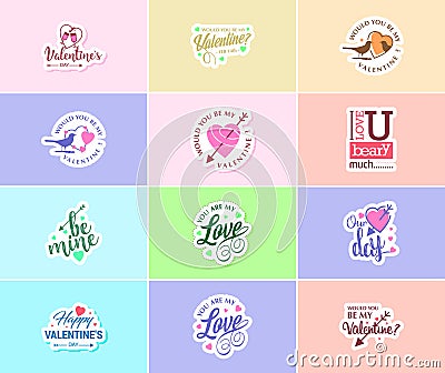 Flowers and Love: Valentine\'s Day Graphics Stickers Vector Illustration