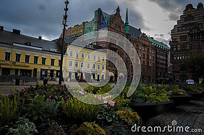 Flowers in the main square of malmoe Editorial Stock Photo