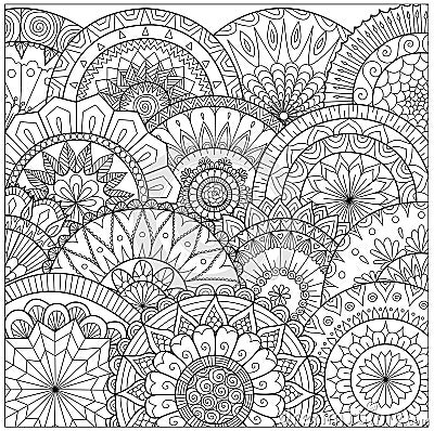 Flowers and mandalas line art for coloring book for adult, cards, and other decorations Vector Illustration