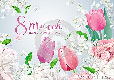 Flowers for 8 March vector greeting card Vector Illustration