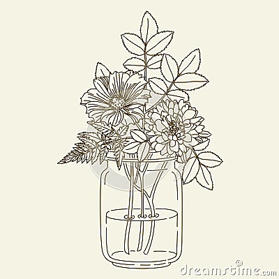 Flowers in mason jar Vector Illustration