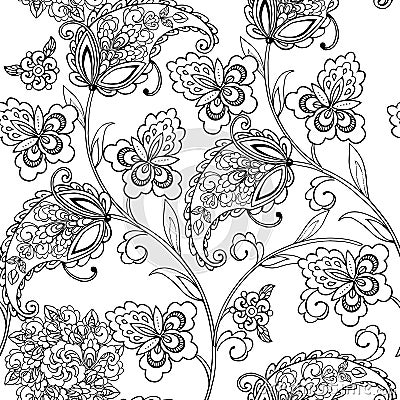 Flowers oriental ornament paisley for the anti stress coloring page. Vector Illustration