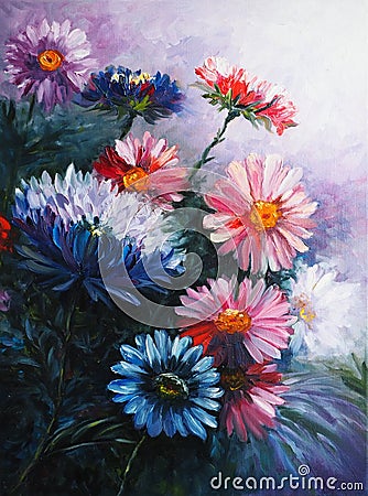 Asters - Oil painting on canvas Stock Photo