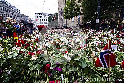 Flowers outside church in Oslo after terror 4 Editorial Stock Photo