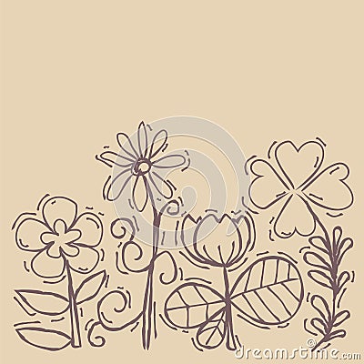 Flowers painted line on a brown Vintage background. Vector dra Vector Illustration